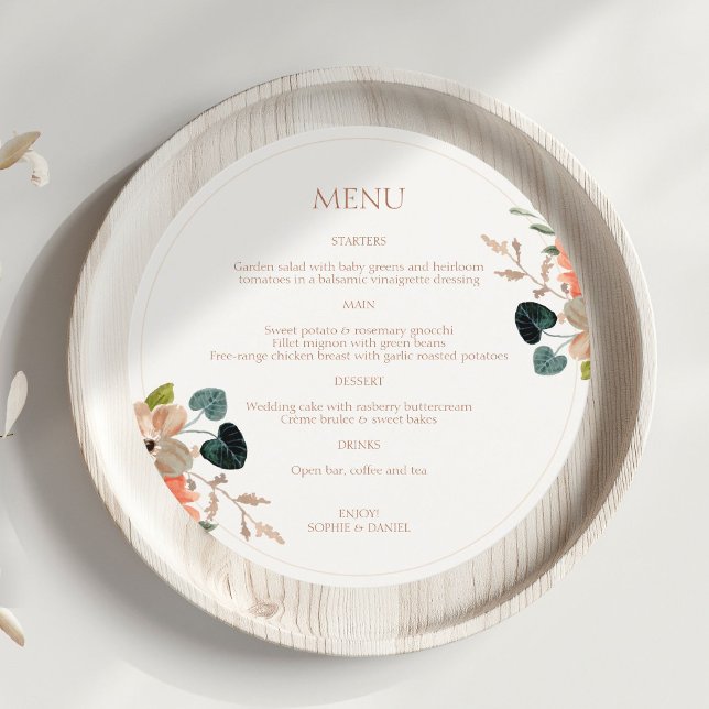 Floral Couple Initials Round Wedding Menu Menükarte (Von Creator hochgeladen)