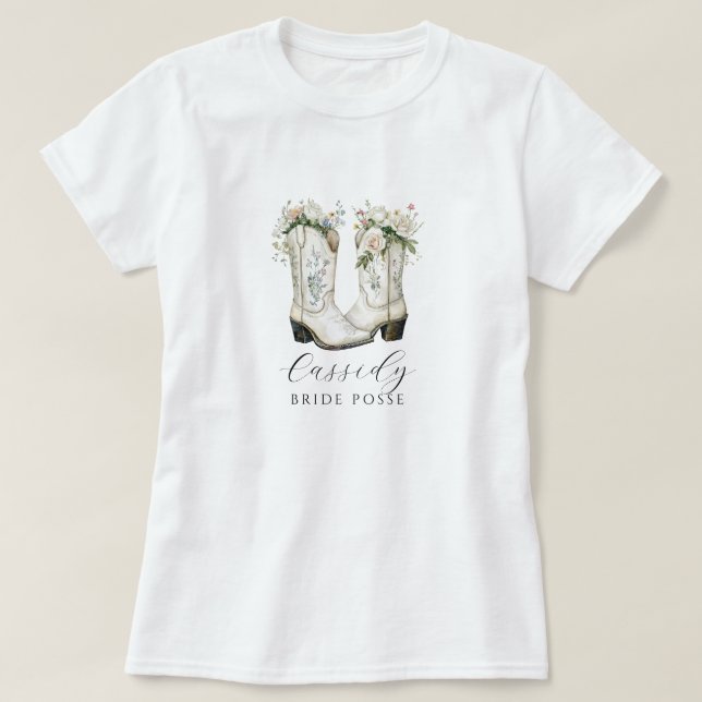Floral Cowgirl Boots Bride Posse Custom T-Shirt (Design vorne)
