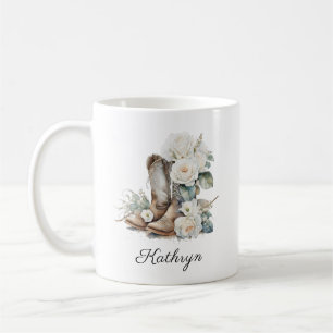 Floral Cowgirl Boots Peonies Personal Coffee Tasse