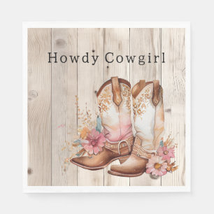 Floral Cowgirl Stiefel Elfenbeinkühe Imitate Holz Serviette