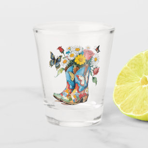 Floral Cowgirl Stiefel mit Daisies & Butterflies Schnapsglas