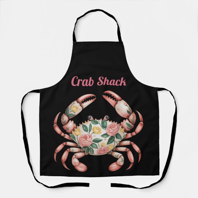 Floral Crab Art Coastdesign Custom Schürze (Vorderseite)