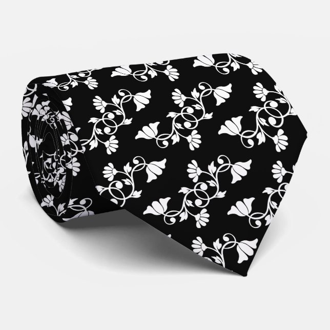 Floral Cravate noir et blanc (Roulé)