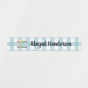 Floral Crayon Aqua Blue Plaid Nom Étiquettes