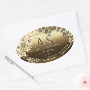Floral Cream Gold Étiquette d'emballage Monogramme