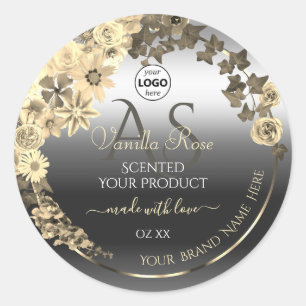 Floral Creme Silver Product Labels Monogram Logo Runder Aufkleber