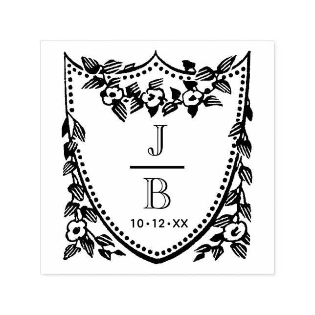 Floral Crest 2 Initial Wedding Monogram #2CA Permastempel (Design)