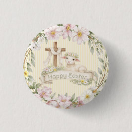 Floral Cross and Lamb | Happy Easter Button