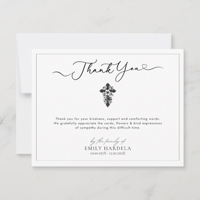 Floral Cross Beerdigung Danke Karte (Vorderseite)