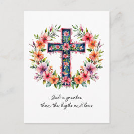 Floral Cross Card - Gott ist größer als die Höhen Postkarte