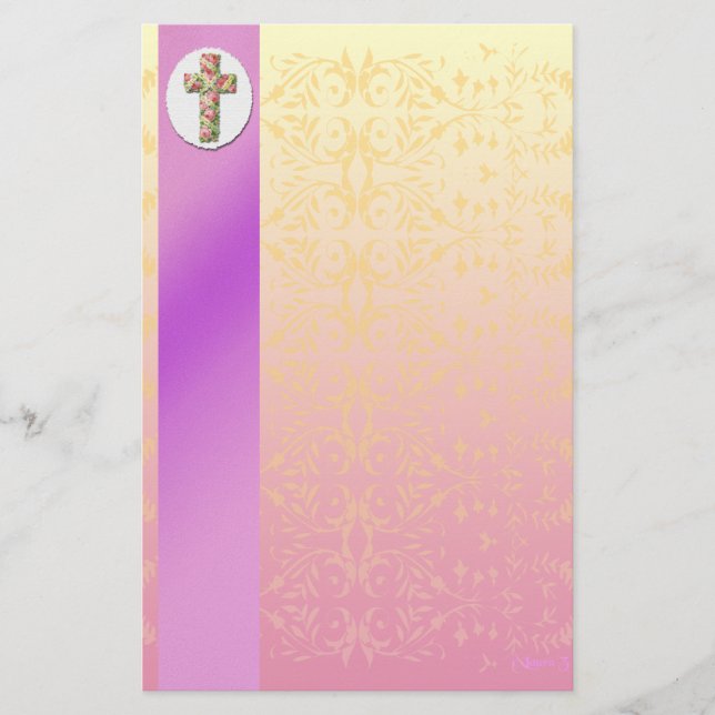 Floral Cross Elegante Pastel Stationery Briefpapier (Vorderseite)