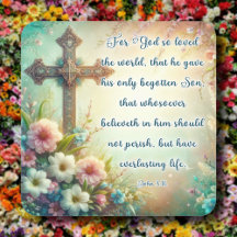Floral Cross John 3:16 Bible Verse Oster