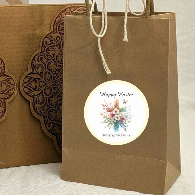 Floral Cross Pastel Wasserfarbe Religiöse Ostern Runder Aufkleber (Von Creator hochgeladen)