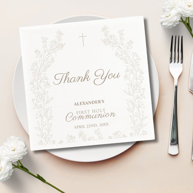Floral Cross Thank You First Holy Communion Serviette (Von Creator hochgeladen)