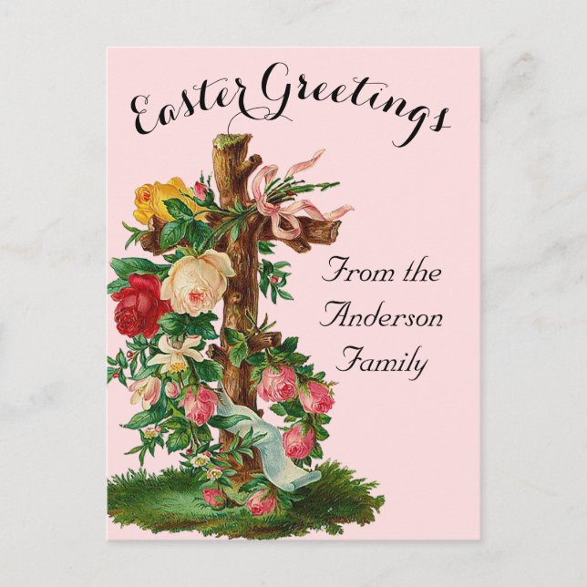 Floral Cross Vintag Osterreligiöse Postkarte (Vorderseite)
