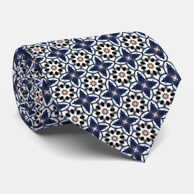 Floral Crosses Blue Neck Tie Krawatte (Gerollt)