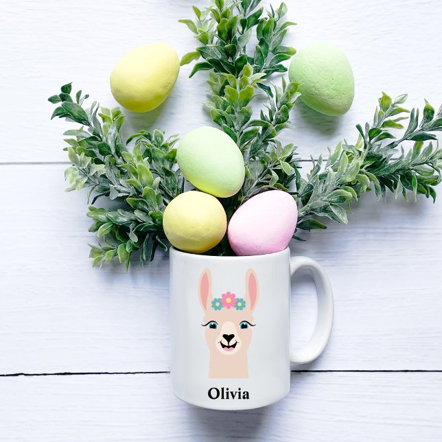 Floral Crown Llama Girls personalisieren Kaffeetasse (Von Creator hochgeladen)