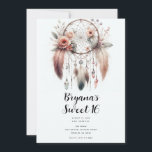 Floral Crystal Feather Dreamcatcher Boho Sweet 16 Einladung<br><div class="desc">Passen Sie Ihre woll-Möglichkeiten an.</div>