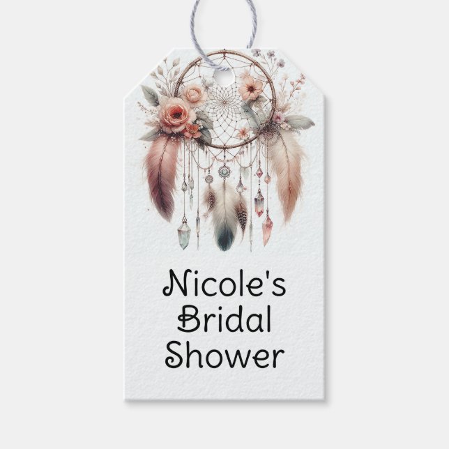 Floral Crystal Feather Dreamcatcher Boho Sweet 16 Geschenkanhänger (Vorderseite)