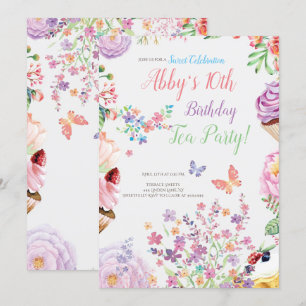 Floral Cupcake Birthday Tee Party Einladung