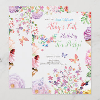 Floral Cupcake Birthday Tee Party Einladung