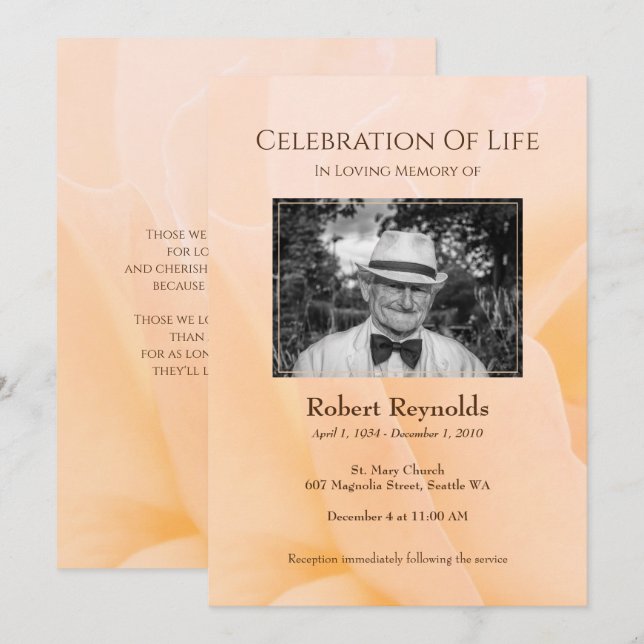 Floral Custom Foto Memorial Service Einladung (Vorne/Hinten)
