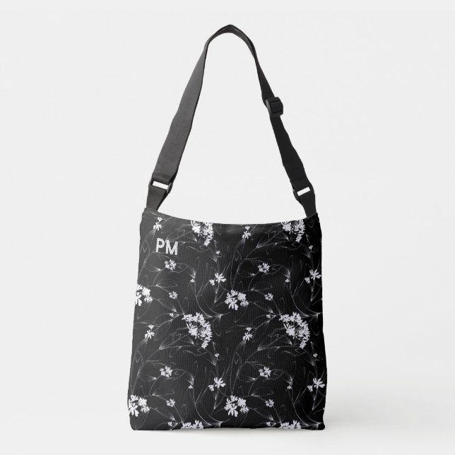 Floral Custom Monogram Tragetaschen Mit Langen Trägern (Vorderseite)