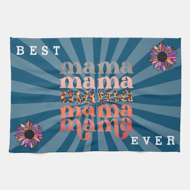Floral Customize Best Mama Blue Geschirrtuch (Horizontal)