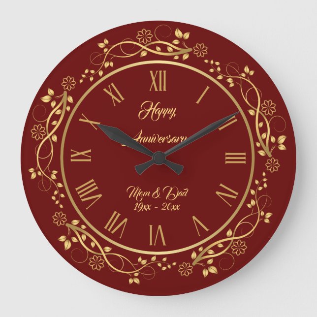 Floral Customize Happy Gold 50 Jahre alt Große Wanduhr (Vorderseite)