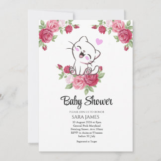 Floral Cute Cat Baby Shower Invitation Einladung