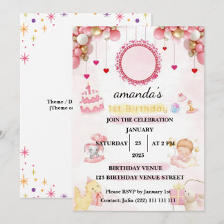 Floral  – Cute Pastel Baby 1st Birthday Party Einladung