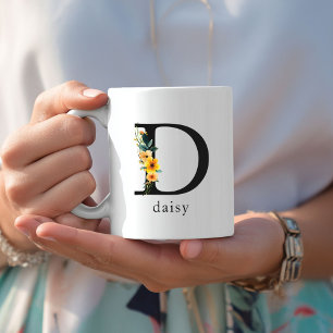 Floral-D-Monogramm-Tasse mit bearbeitbarem Namen Kaffeetasse