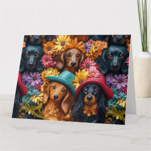 Floral-Dachshund-Nahtloses Muster - Hunde-Liebhabe Karte