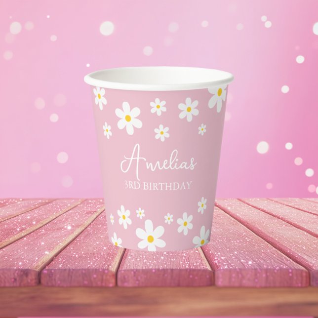 Floral Daisy Birthday Pink Paper Cup Pappbecher (Von Creator hochgeladen)
