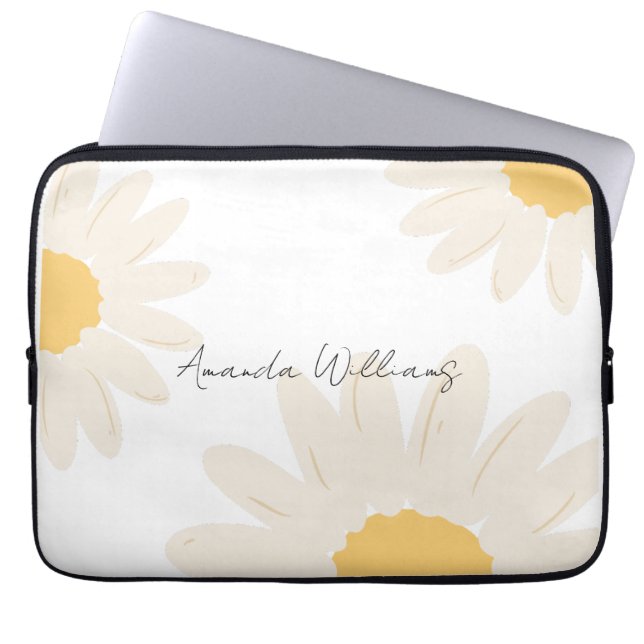 Floral Daisy Modern Minimalistischer, weißer Lapto Laptopschutzhülle (Vorderseite)