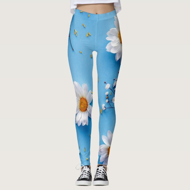 Floral Daisy Muster - Light Blue Leggings (Vorderseite)