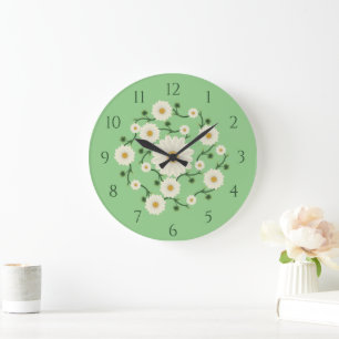 Floral Daisy Pattern Große Wanduhr