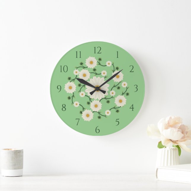 Floral Daisy Pattern Große Wanduhr (Zuhause)