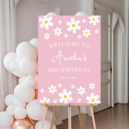 Floral Daisy Pink Geburtstagsparty Willkommenspend Poster