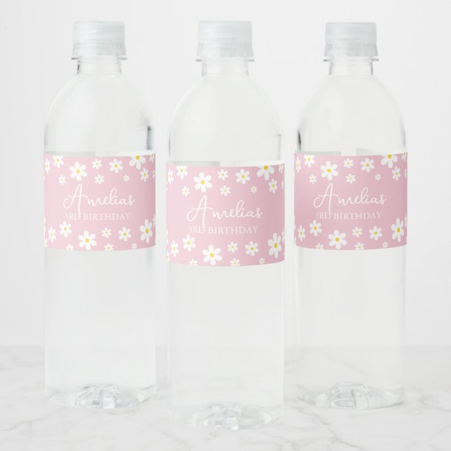 Floral Daisy Pink Party Wasser Flasche Etikett (Flaschen)