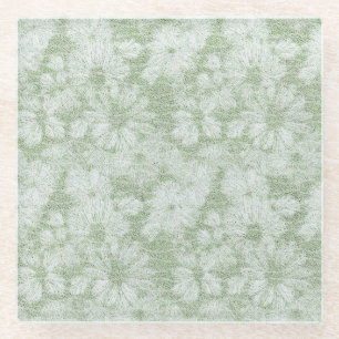 Floral Daisy Velvety LIme Green Glasuntersetzer