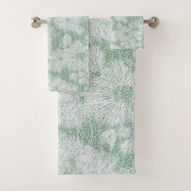 Floral Daisy Velvety Mint Green Badhandtuch Set (Insitu)