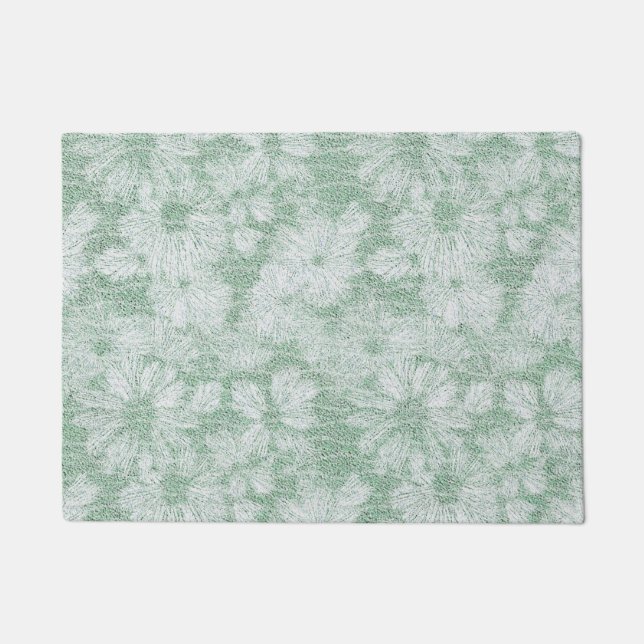 Floral Daisy Velvety Mint Green Fußmatte (Vorderseite)