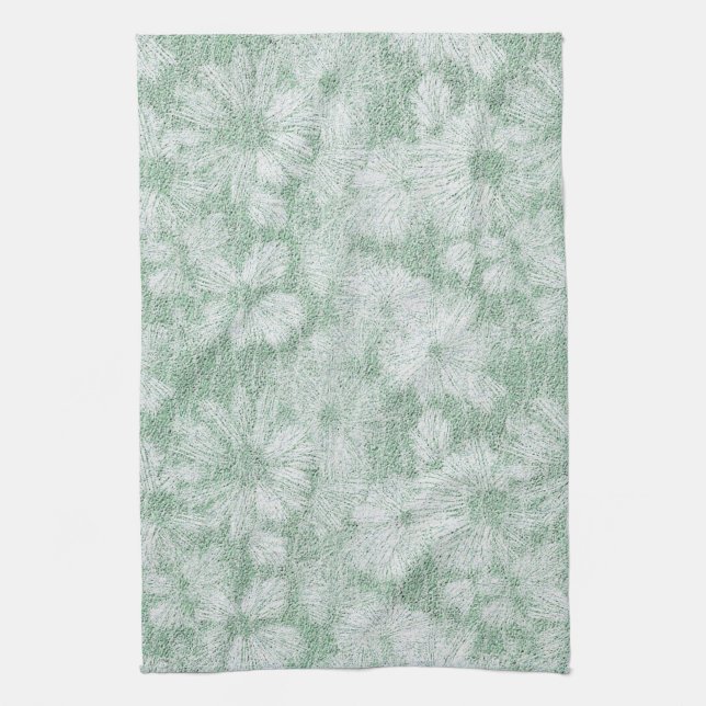 Floral Daisy Velvety Mint Green Geschirrtuch (Vertikal)