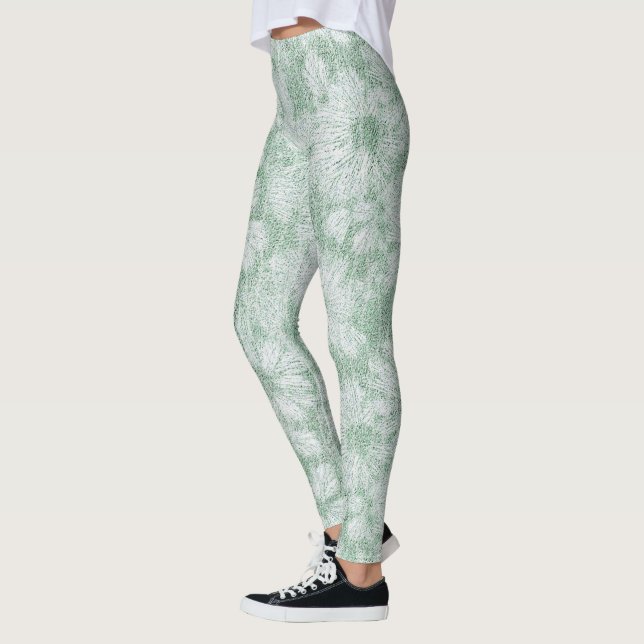 Floral Daisy Velvety Mint Green Leggings (Links)