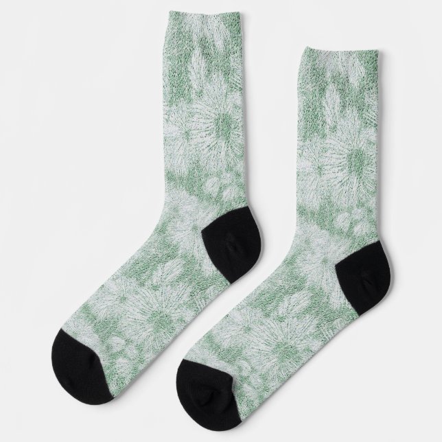 Floral Daisy Velvety Mint Green Socken (Linkes Detail)