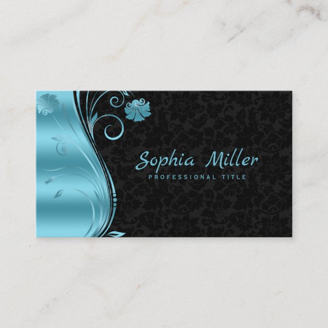 Floral Damask Blue Swirl Visitenkarte (Vorderseite)
