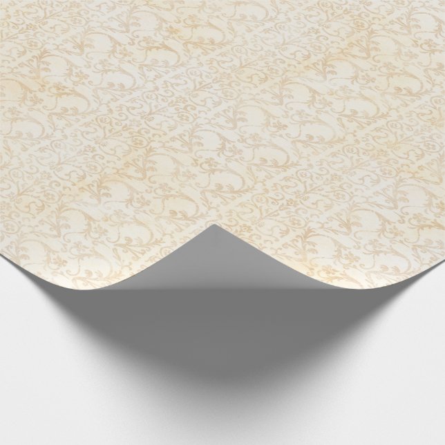 Floral Damask Creme und Beige Hochzeit Geschenkpapier (Ecke)