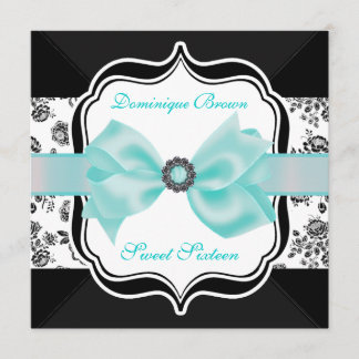Floral Damask Einladung mit Aquamarinem Bow