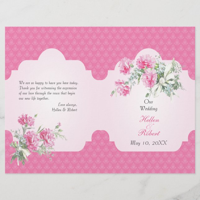 Floral Damask Elegantes Hochzeitsprogramm (Vorderseite)